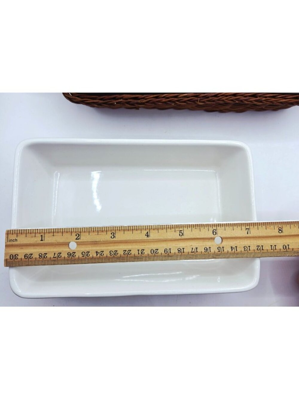 Temp-Tations Ceramic Serving Dishes Wicker Baskets Set Of 2 Rustic Brown White - Picture 12 of 14